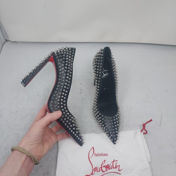Christian Louboutin Black Condora Leather Spike Stud Pump